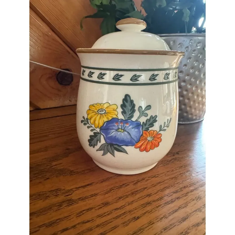 Vintage 1982 M Kamenstein Floral Ceramic Canister Cottagecore Kitchen Farmhouse